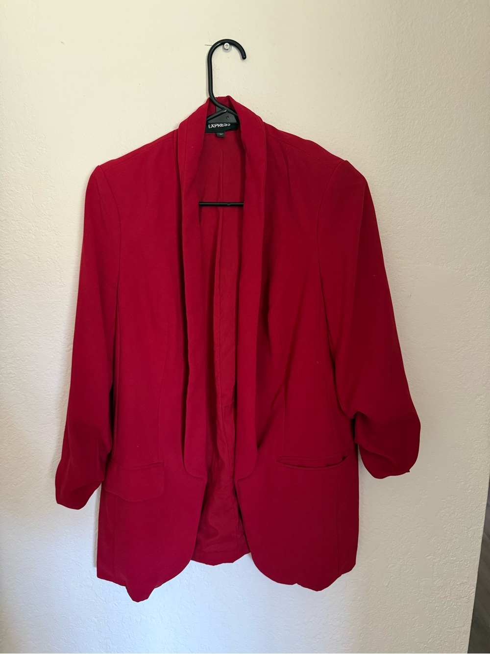 Express Women's Bright Red Draped Open-Front Blazer